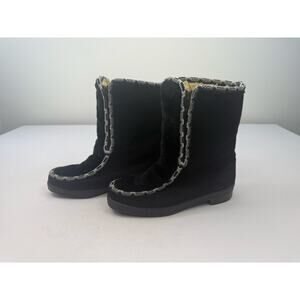 Vintage 70s Black Suede Shearling Lined Apres Ski Boots Womens Sz 6 Scandi Hygge